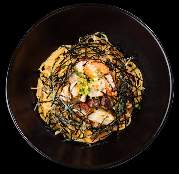 明太子とサーモンとねぎのすぱ