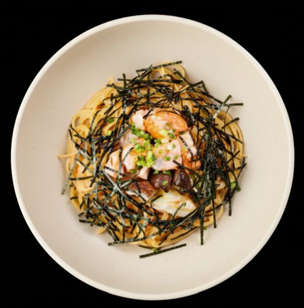 たらことサーモンとねぎのすぱ