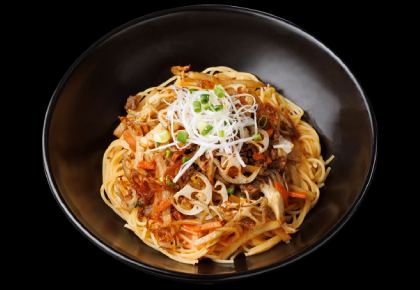  秋野菜ときんぴらの明太子すぱ